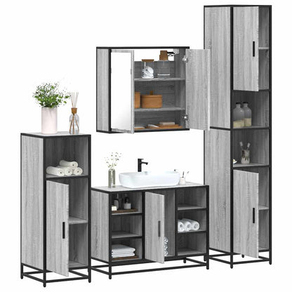 4-delige Badkamermeubelset bewerkt hout gerookt eikenkleurig