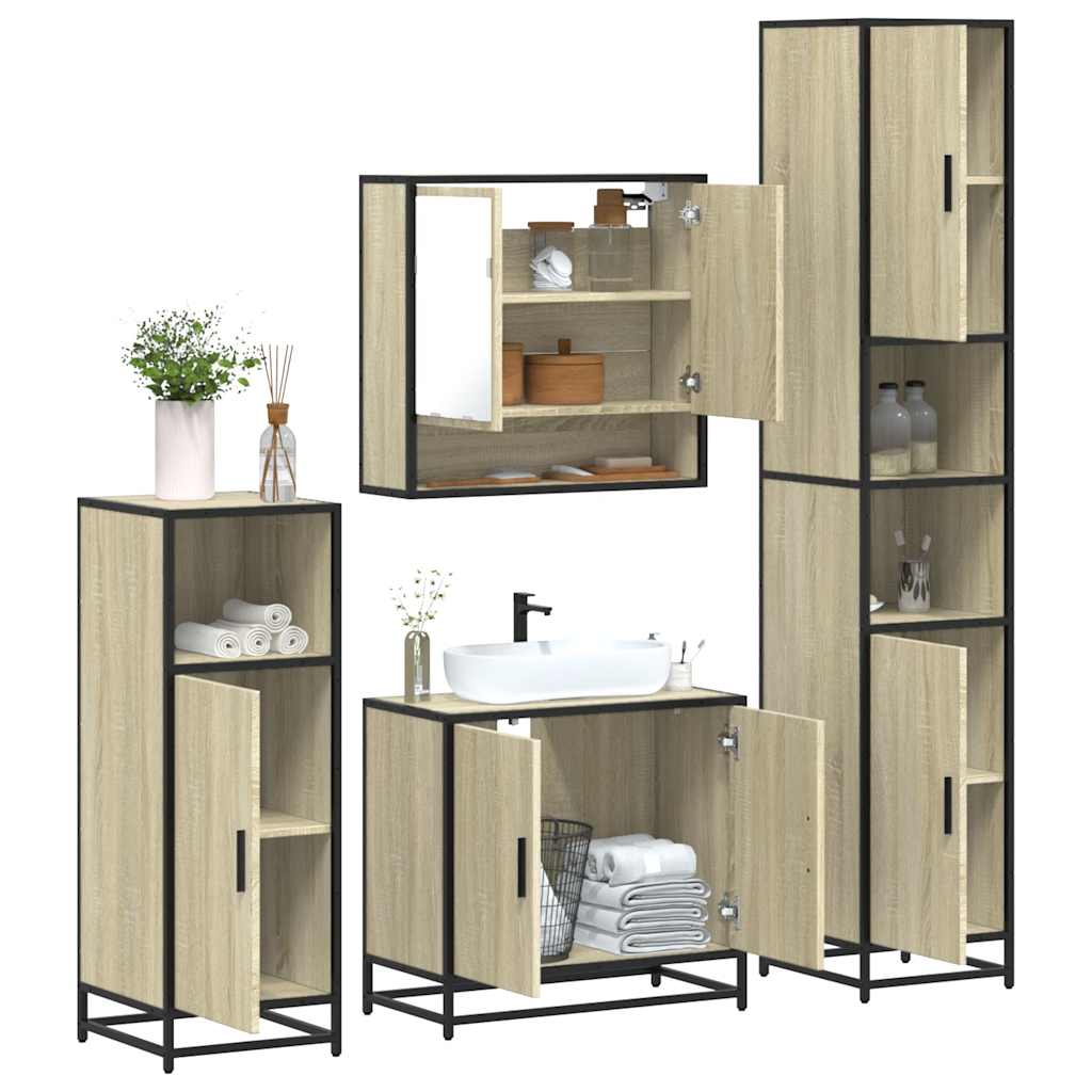 4-delige Badkamermeubelset bewerkt hout sonoma eikenkleurig