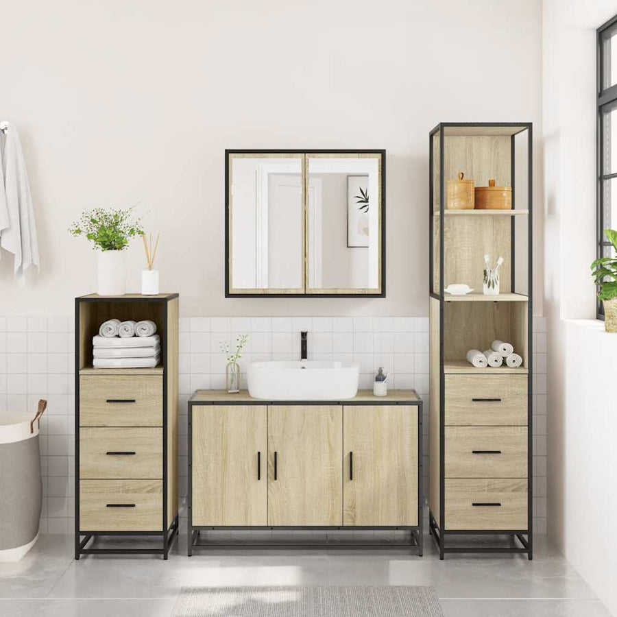 4-delige Badkamermeubelset bewerkt hout sonoma eikenkleurig