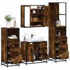 4-Piece Bathroom Furniture Set Engineered Wood Smoked Oak Colour