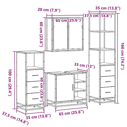 4-Delige Badkamermeubelset Bewerkt Hout Kleurig Gerookt eiken