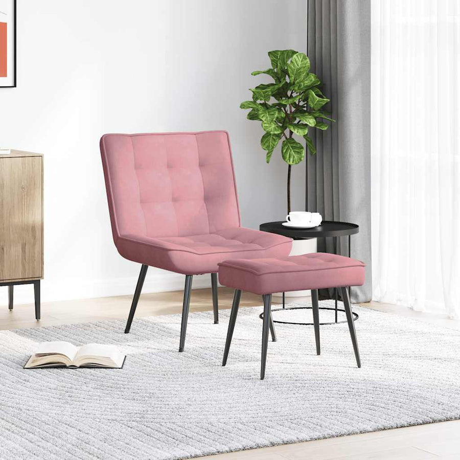 Relaxstoel met voetenbank fluweel roze