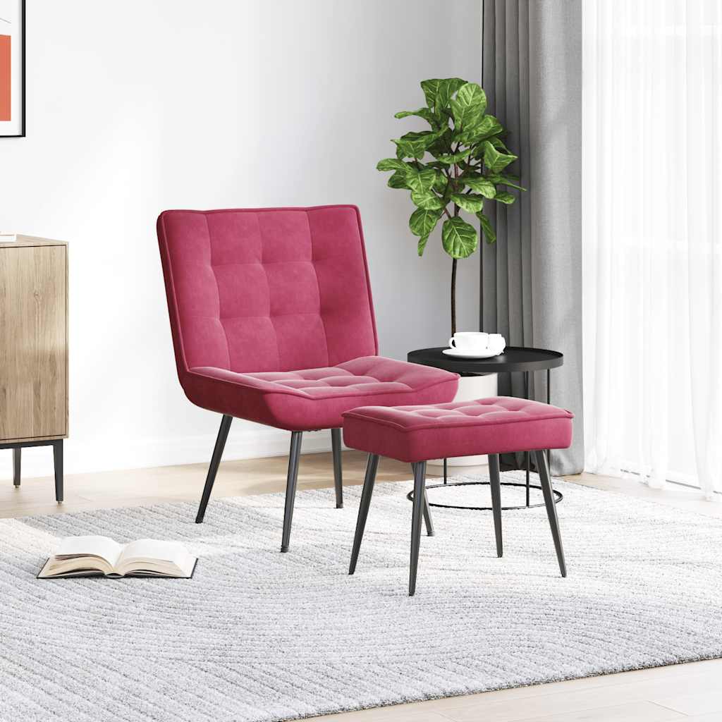 Relaxstoel met voetenbank fluweel wijnrood