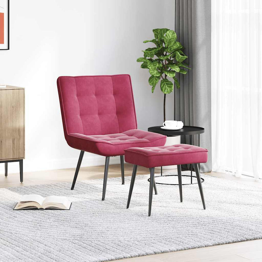 Relaxstoel met voetenbank fluweel wijnrood