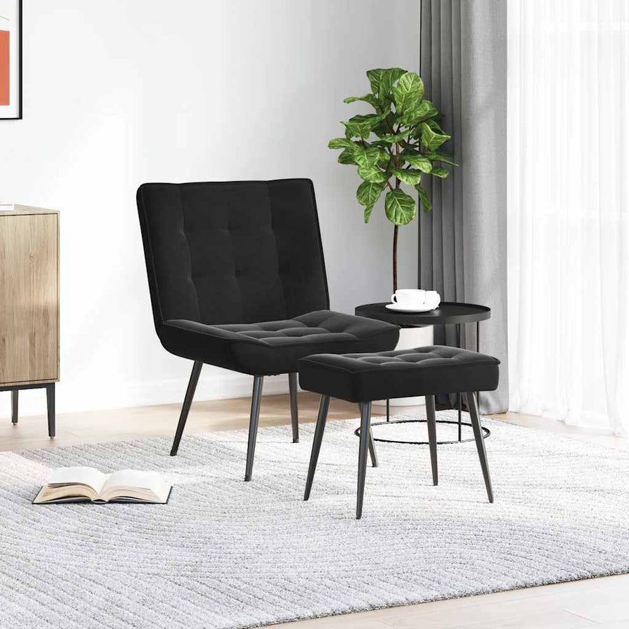Relaxstoel met voetenbank fluweel zwart