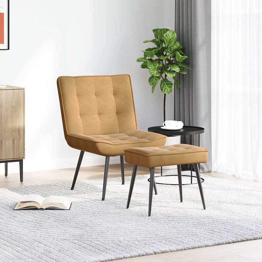 Relaxstoel met voetenbank fluweel bruin