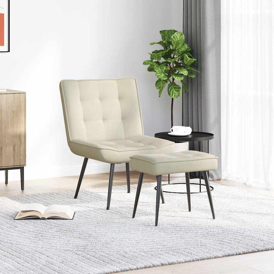 Relaxstoel met voetenbank fluweel crèmekleurig