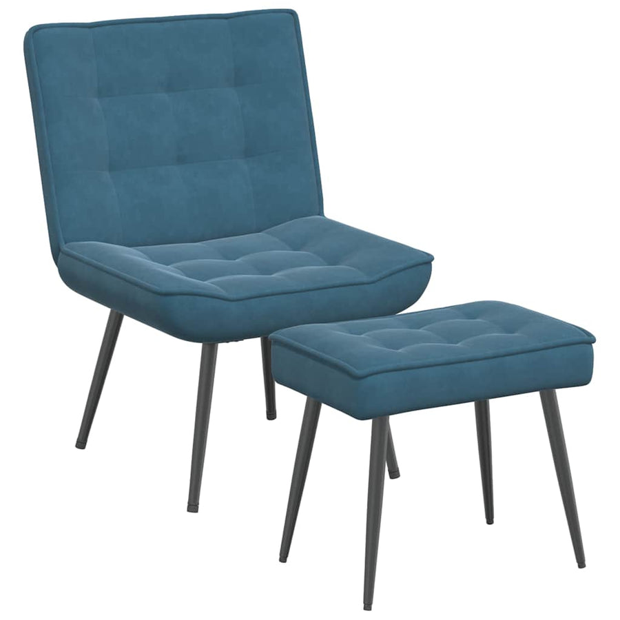 Relaxstoel met voetenbank fluweel blauw