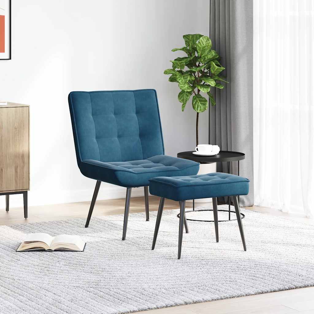 Relaxstoel met voetenbank fluweel blauw