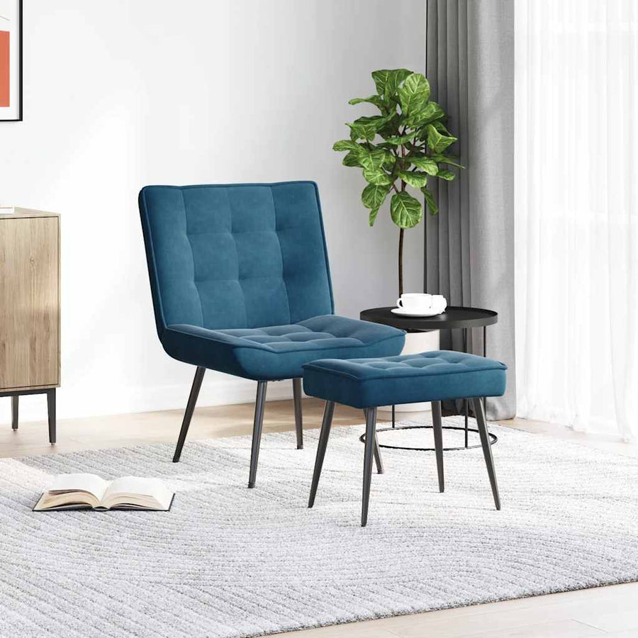 Relaxstoel met voetenbank fluweel blauw