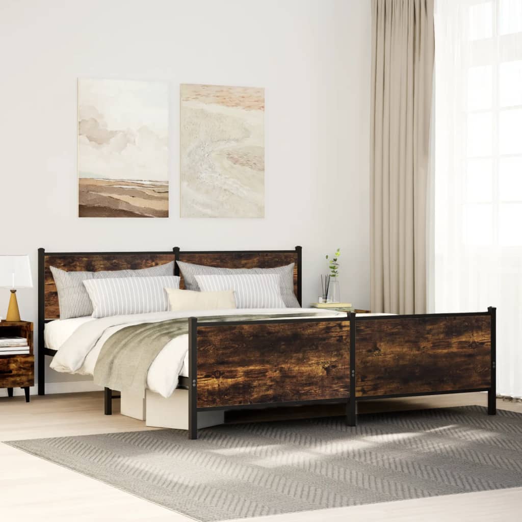 Bedframe zonder matras metaal gerookt eikenkleurig 180x200 cm