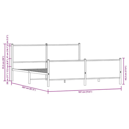 Bedframe zonder matras metaal gerookt eikenkleurig 180x200 cm