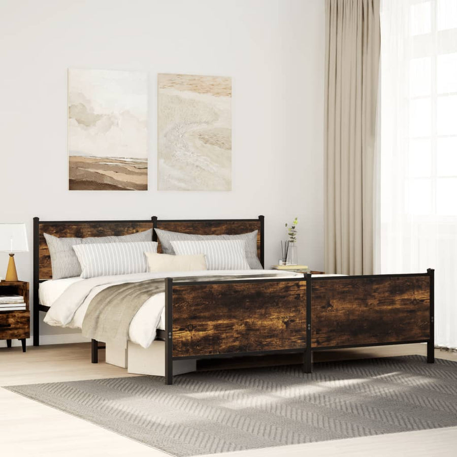 Bedframe zonder matras metaal gerookt eikenkleurig 183x213 cm