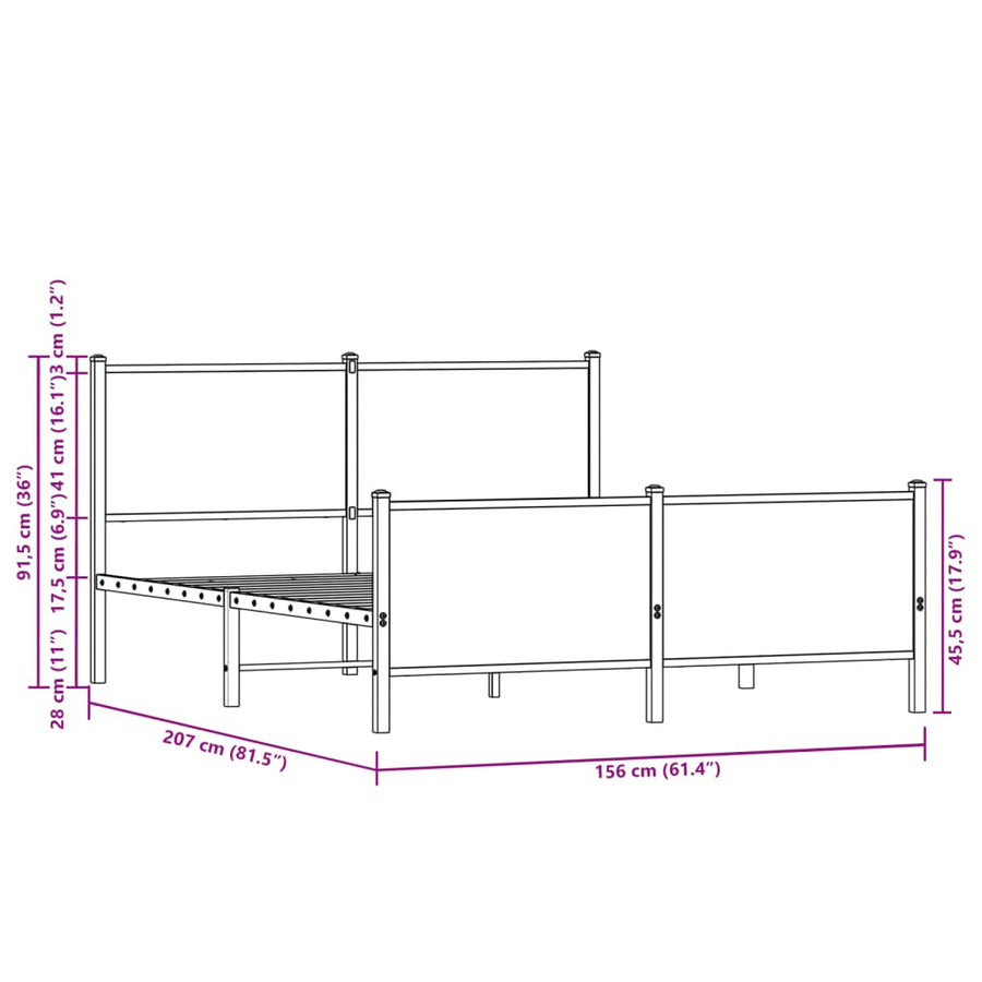 Bedframe zonder matras metaal sonoma eikenkleurig 150x200 cm