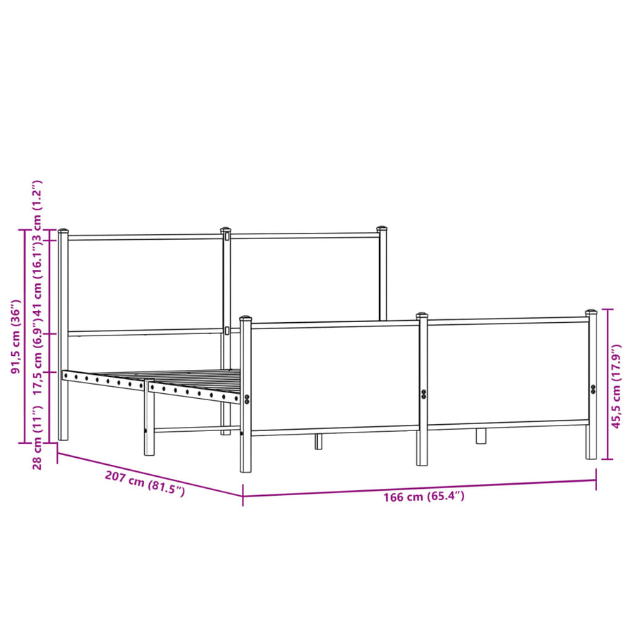Bedframe zonder matras metaal sonoma eikenkleurig 160x200 cm