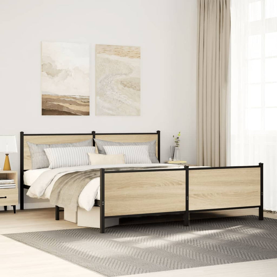 Bedframe zonder matras metaal sonoma eikenkleur 200x200 cm