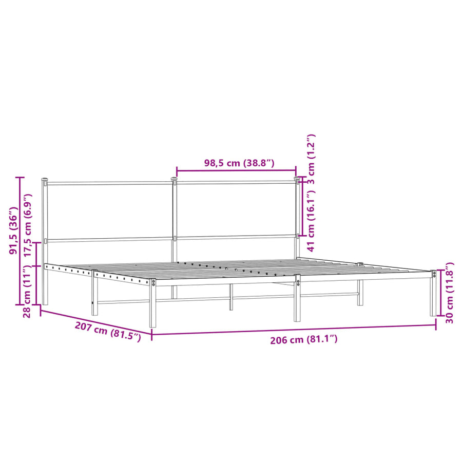Bedframe zonder matras metaal bruin eikenkleurig 200x200 cm