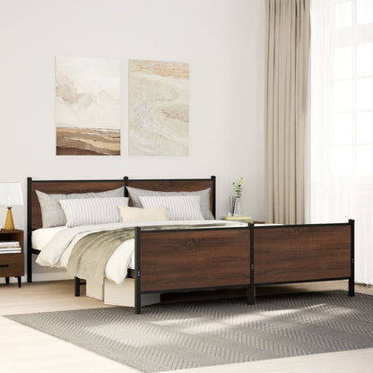 Bedframe hoofd- en voeteneinde metaal bruin eiken 140x190 cm