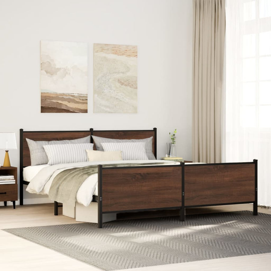 Bedframe hoofd- en voeteneinde metaal bruin eiken 140x190 cm