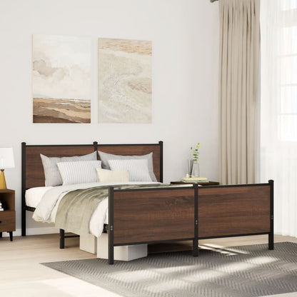 Bedframe hoofd- en voeteneinde metaal bruin eiken 140x200 cm