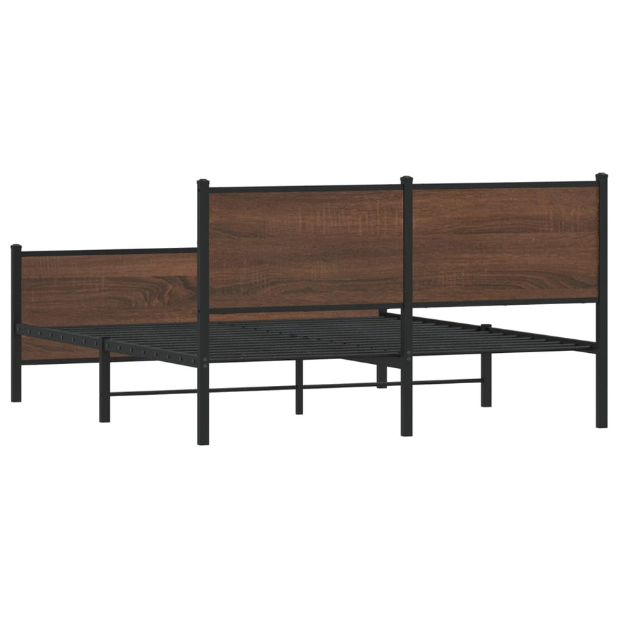 Bedframe hoofd- en voeteneinde metaal bruin eiken 140x200 cm