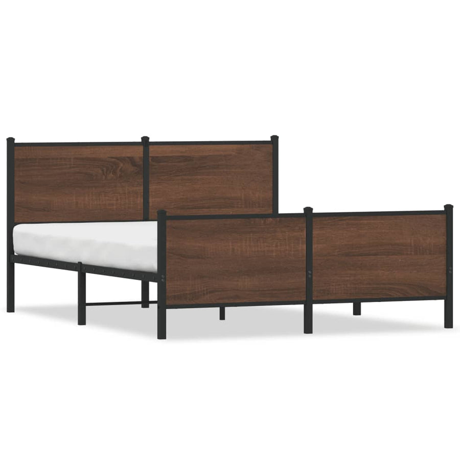 Bedframe hoofd- en voeteneinde metaal bruin eiken 140x200 cm