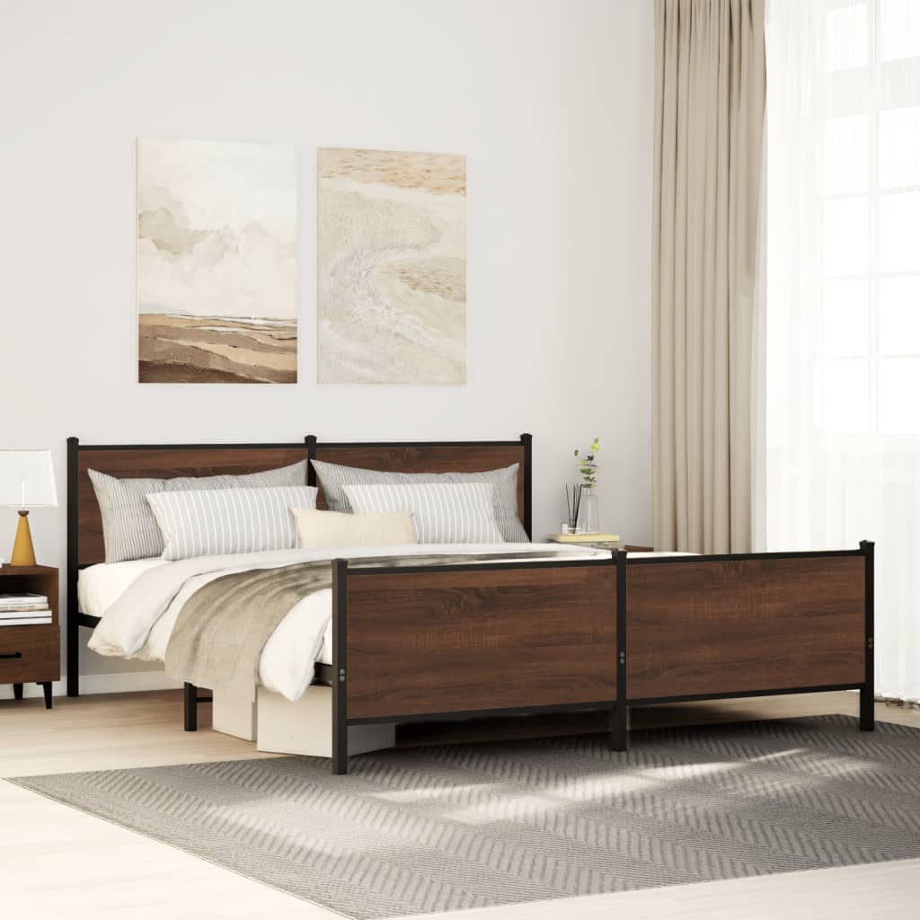Bedframe zonder matras metaal bruin eikenkleur 183x213 cm