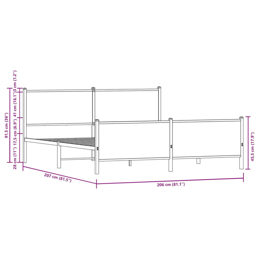 Bedframe zonder matras metaal bruin eikenkleurig 200x200 cm