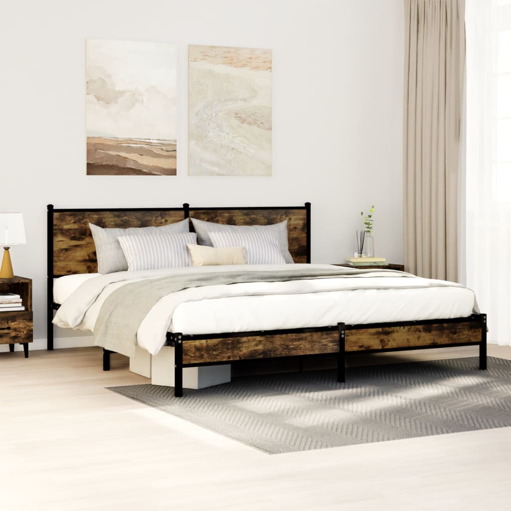 Bedframe zonder matras metaal gerookt eikenkleurig 180x200 cm