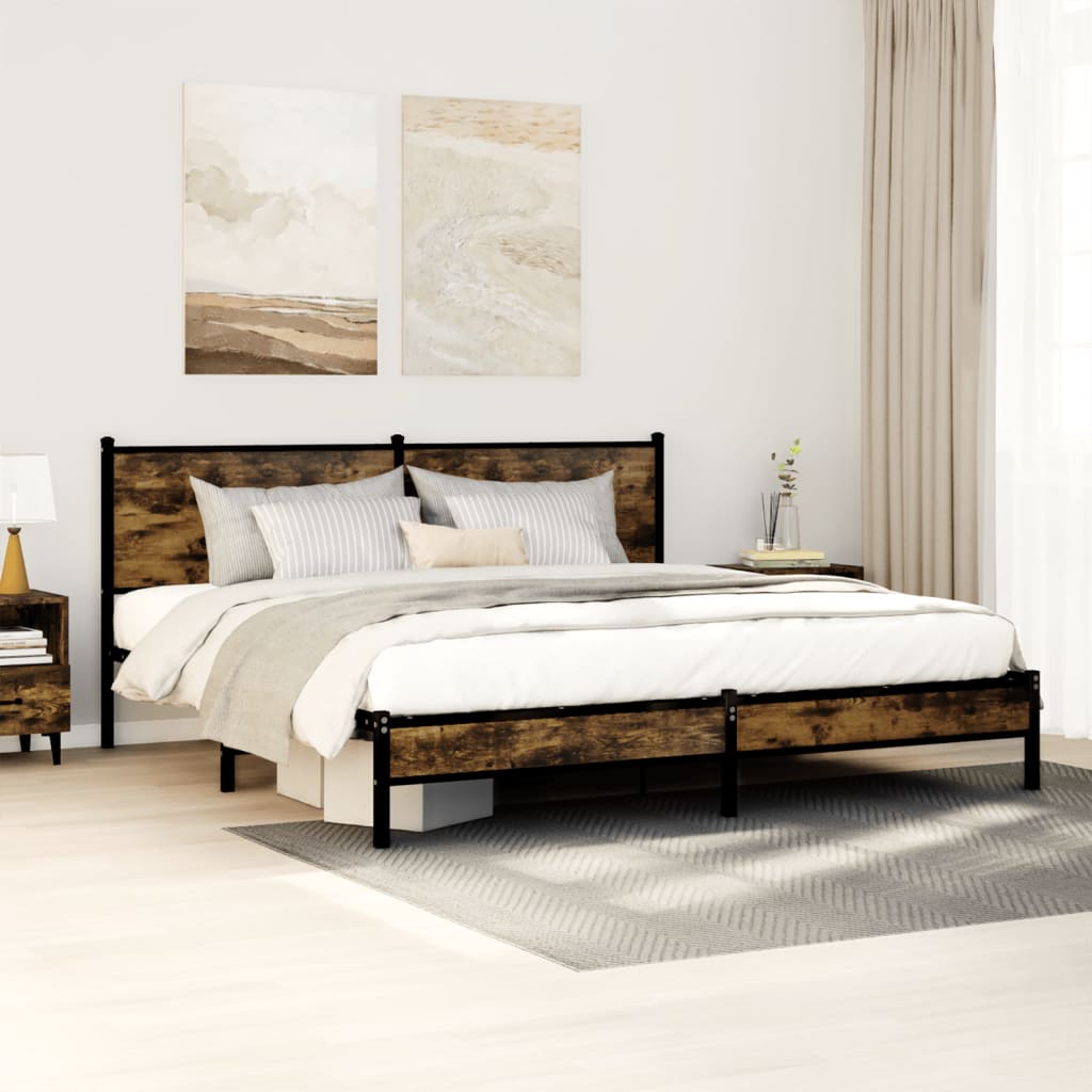 Bedframe zonder matras metaal gerookt eikenkleurig 183x213 cm