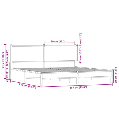 Bedframe zonder matras metaal gerookt eikenkleurig 183x213 cm