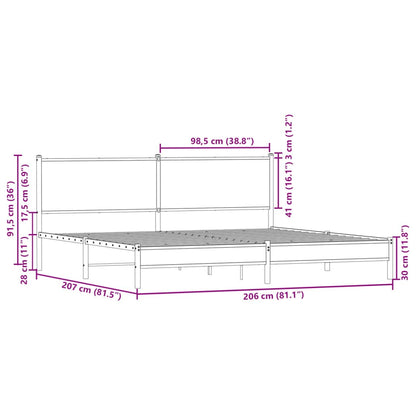 Bedframe Zonder Matras Metaal Kleurig 200 x 200 cm Gerookt eiken