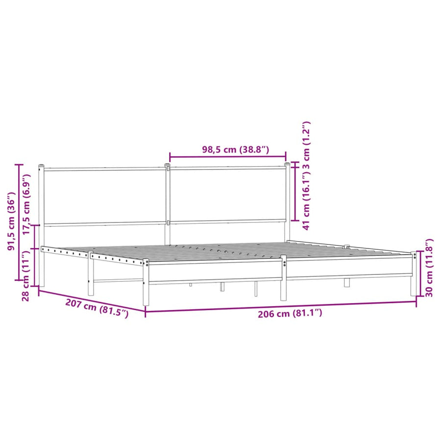 Bedframe Zonder Matras Metaal Kleurig 200 x 200 cm Gerookt eiken