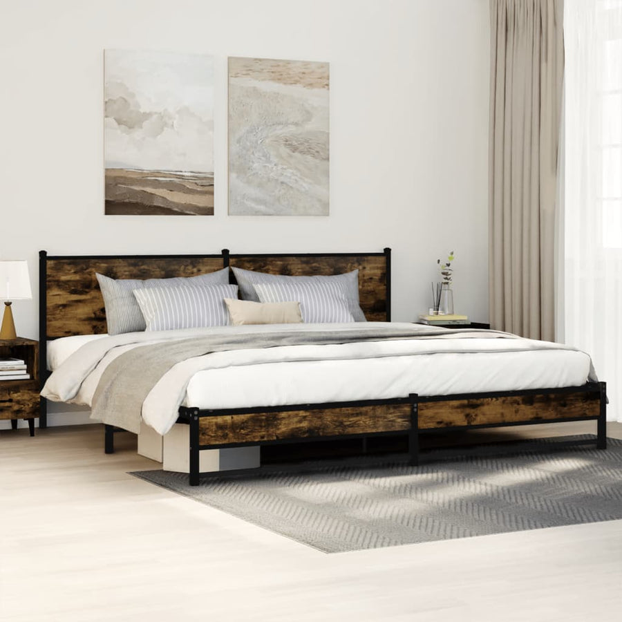 Bedframe Zonder Matras Metaal Kleurig 200 x 200 cm Gerookt eiken