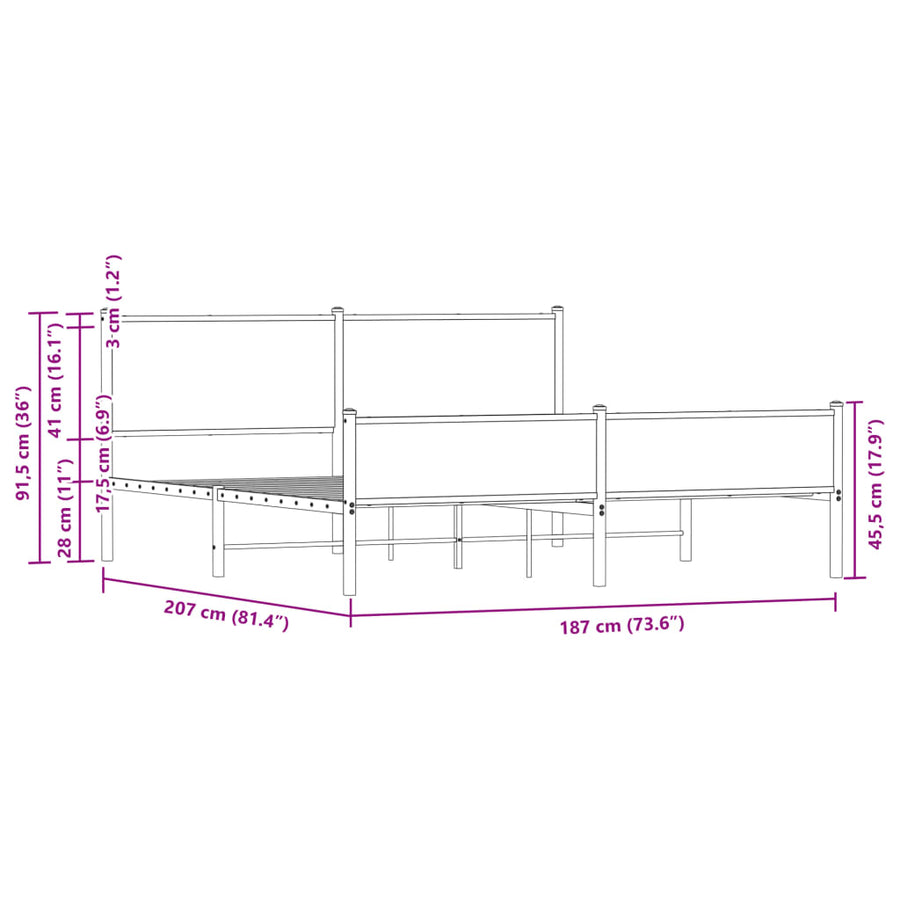 Bedframe zonder matras metaal gerookt eikenkleurig 180x200 cm