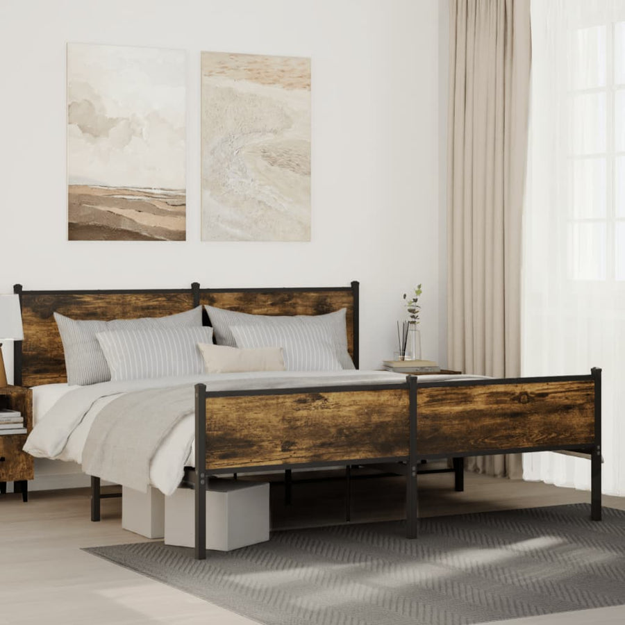 Bedframe zonder matras metaal gerookt eikenkleurig 183x213 cm