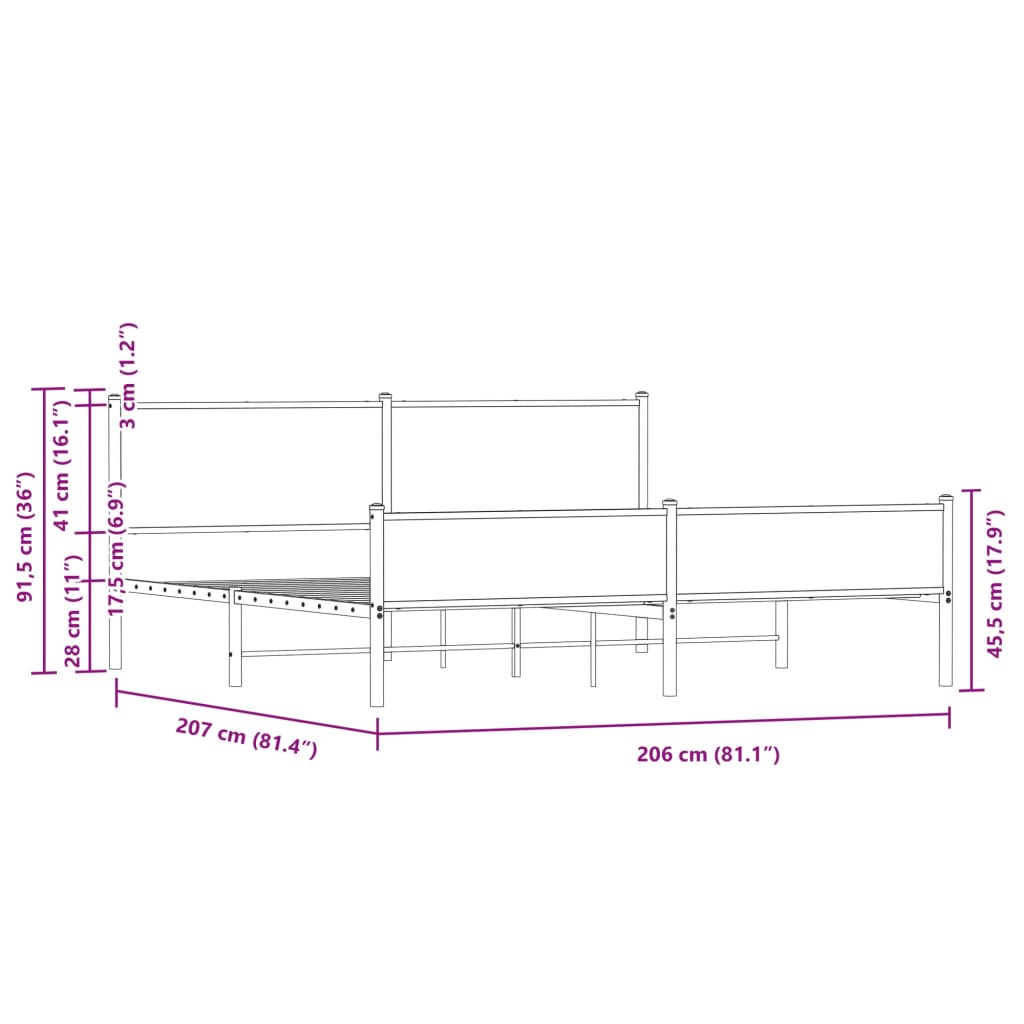 Bedframe zonder matras metaal gerookt eikenkleurig 200x200 cm