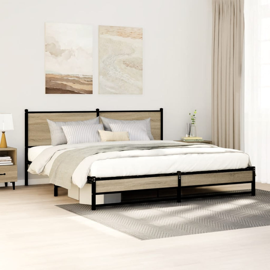 Bedframe zonder matras metaal sonoma eikenkleurig 183x213 cm