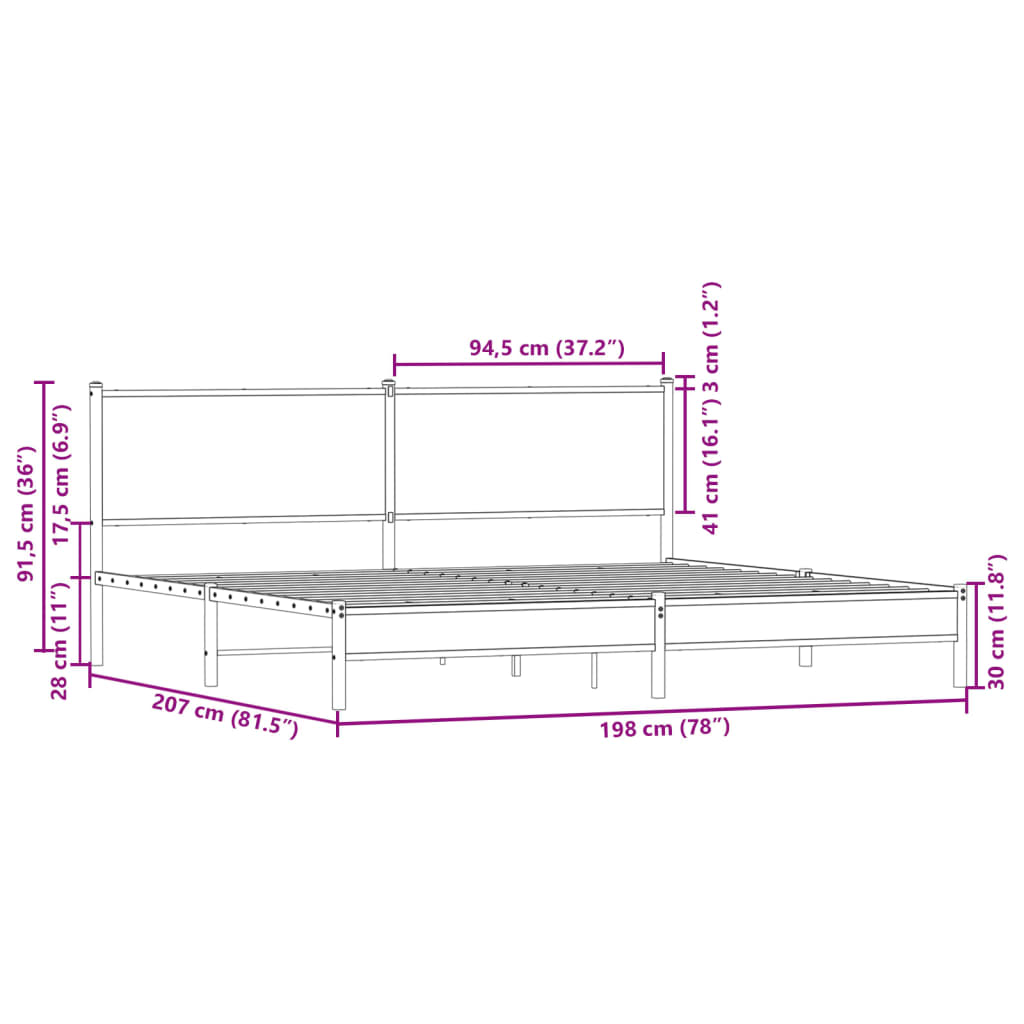 Bedframe zonder matras metaal sonoma eikenkleurig 193x203 cm