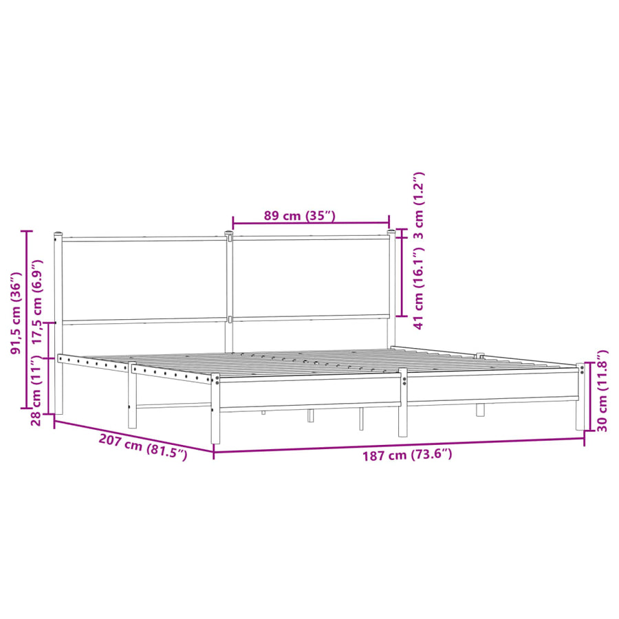 Bedframe zonder matras metaal sonoma eikenkleurig 180x200 cm