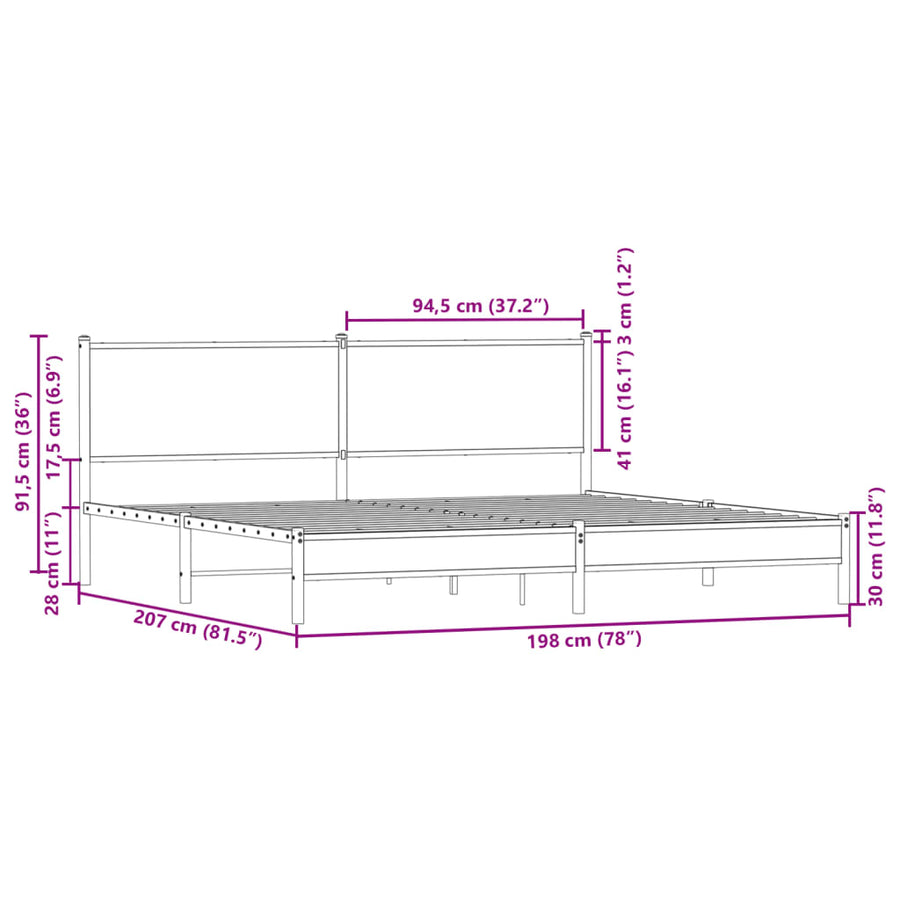 Bedframe zonder matras metaal sonoma eikenkleurig 193x203 cm