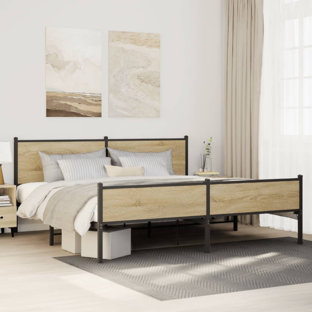 Bedframe zonder matras metaal sonoma eikenkleurig 193x203 cm