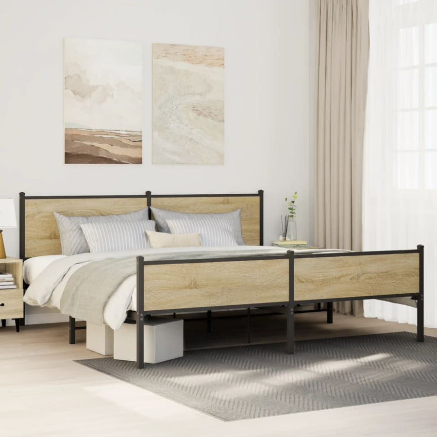 Bedframe zonder matras metaal sonoma eikenkleur 200x200 cm