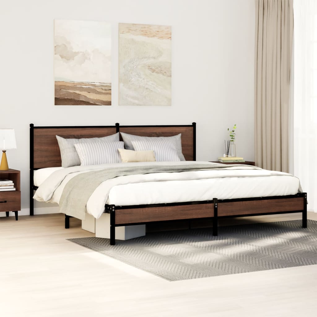 Bedframe zonder matras metaal bruin eikenkleur 183x213 cm