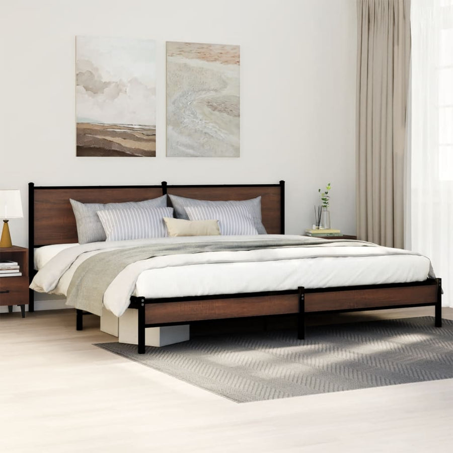Bedframe zonder matras metaal bruin eikenkleur 193x203 cm