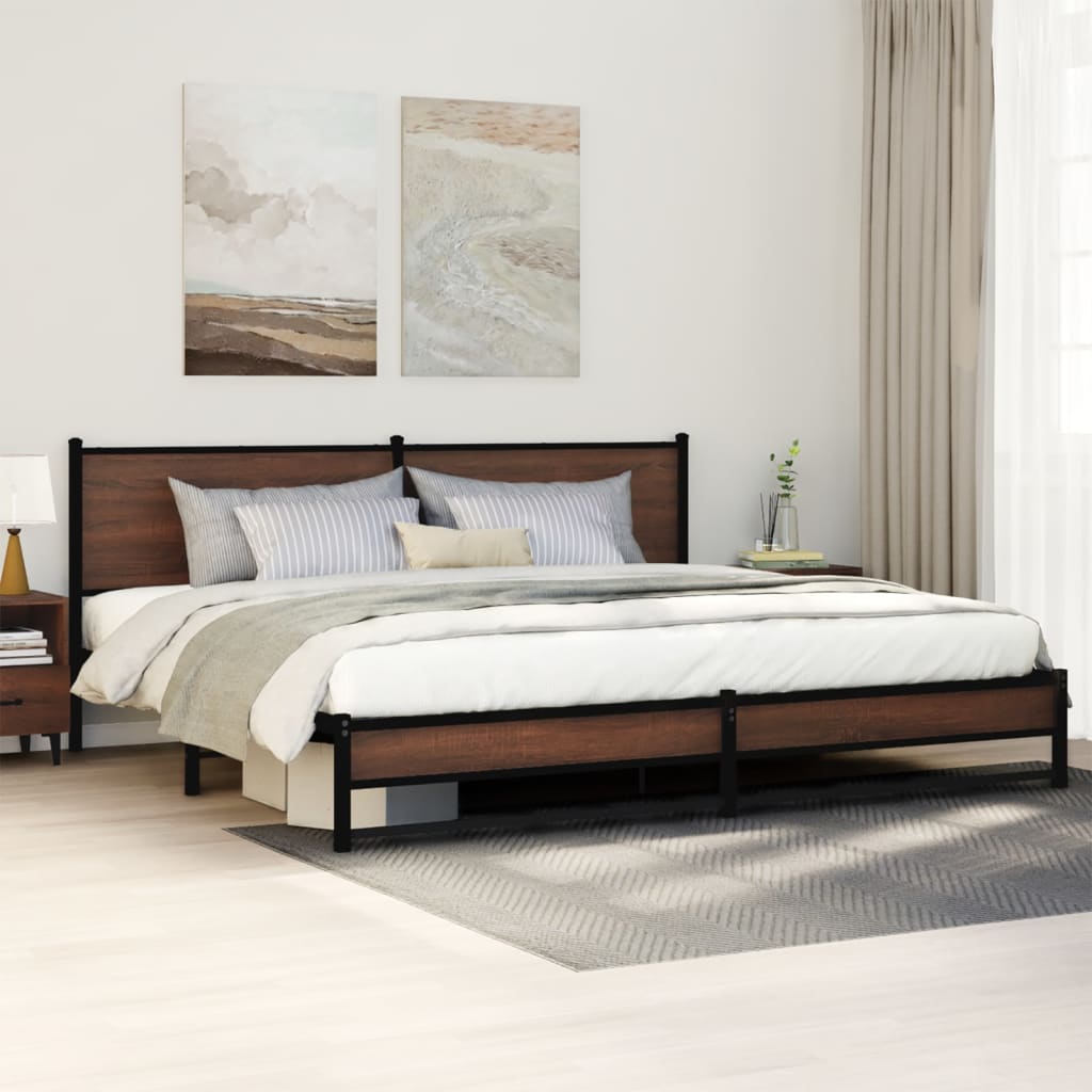 Bedframe zonder matras metaal bruin eikenkleur 193x203 cm