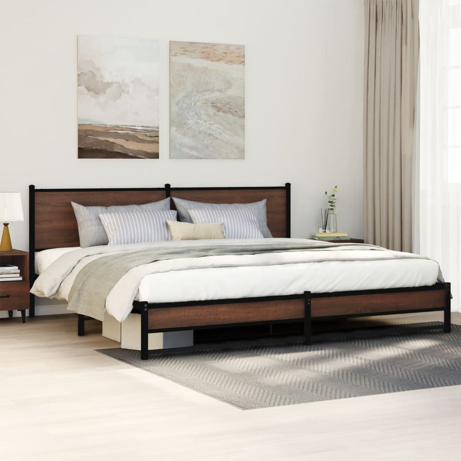 Bedframe zonder matras metaal bruin eikenkleur 193x203 cm