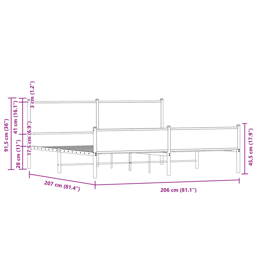 Bedframe zonder matras metaal bruin eikenkleurig 200x200 cm