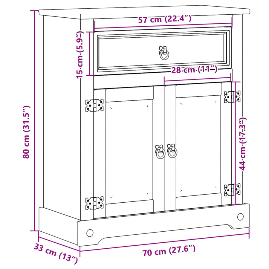 Badkamerkast Corona 70x33x80 cm massief grenenhout