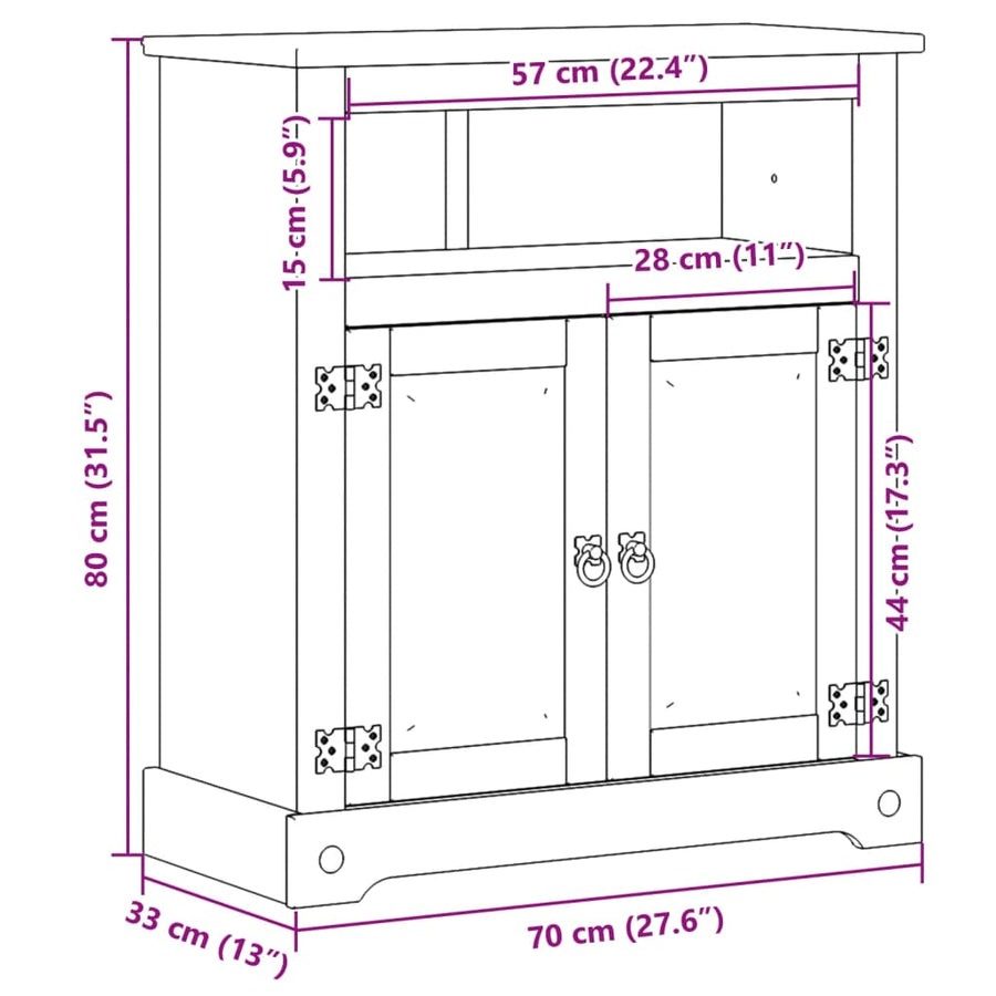 Badkamerkast Corona 70x33x80 cm massief grenenhout